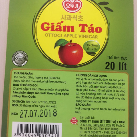 Giấm táo Ottogi Apple Vinegar 20L