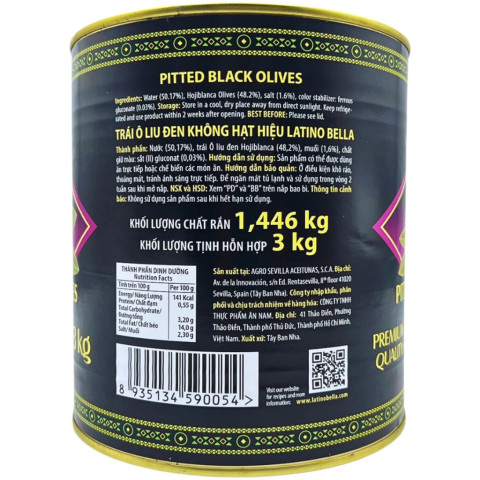 Quả Ô Liu Đen Tách Hạt Latino Bella 3KG F122171