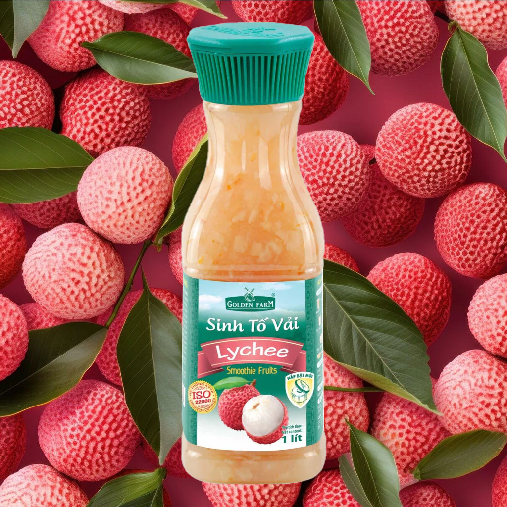 Phong Vân | Sinh tố vải Golden Farm Lychee Smoothie Fruits 1 lít