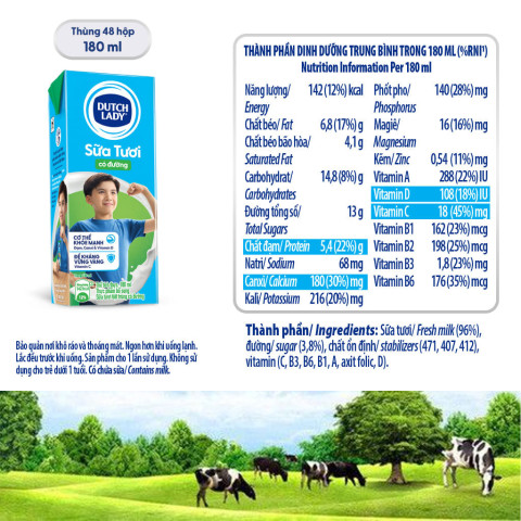 Sữa tươi tiệt trùng có đường CGHL Dutch Lady 180ml