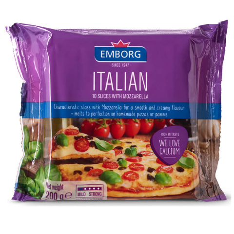 Phô mai lát Emborg Italian Slices With Mozzarella 200g F122842