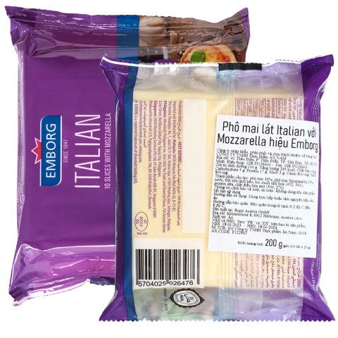 Phô mai lát Emborg Italian Slices With Mozzarella 200g F122842