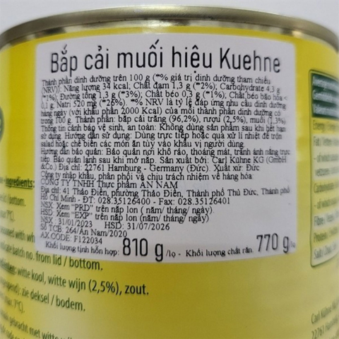Bắp cải muối Kuehne Weinkraut Choucroute 810g F122034