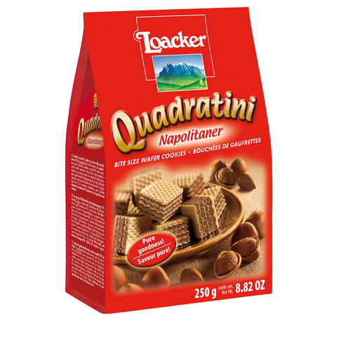 Bánh xốp Loacker Quadratini Napolitaner kem hạt dẻ 250g