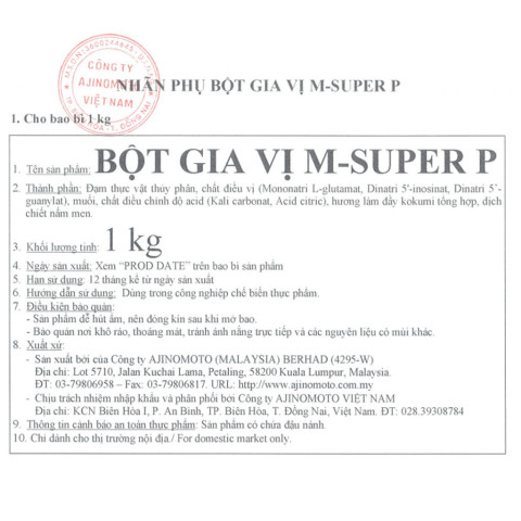 Bột gia vị M-Super P Seasoning Powder 1kg x 20