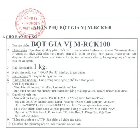 Bột gia vị gà nướng M-RCK100 Ajinomoto