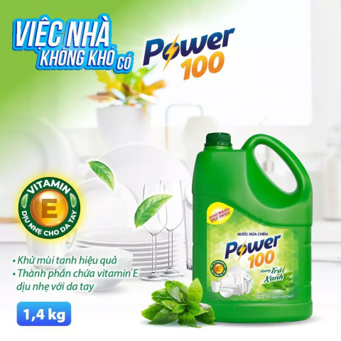 Nước rửa chén Power100 hương trà xanh 1.4kg