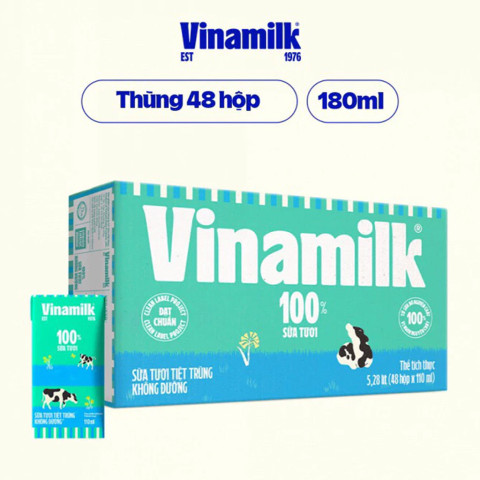 Sữa tươi tiệt trùng không đường Vinamilk 180ml