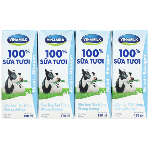 Sữa tươi tiệt trùng không đường Vinamilk 180ml