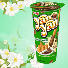 Bánh Que Yan Yan Meiji Chấm Kem Hương Cacao Hạt Phỉ 44g