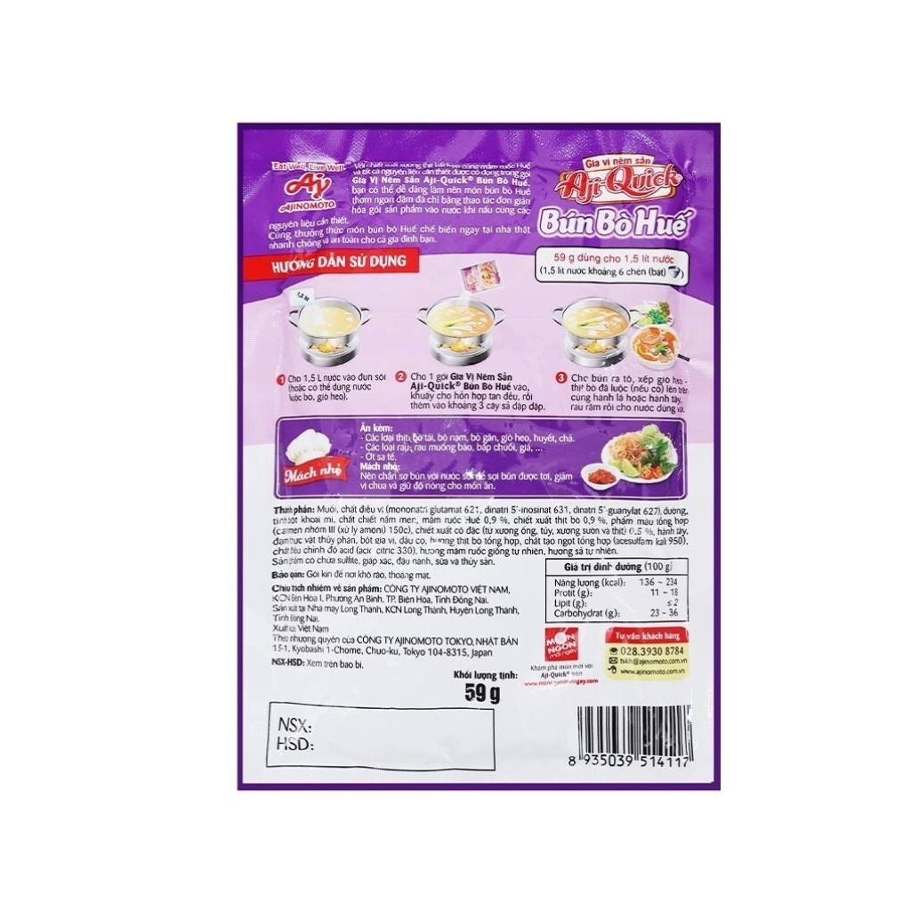 Gia vị nêm sẵn Aji-Quick bún bò Huế 59g