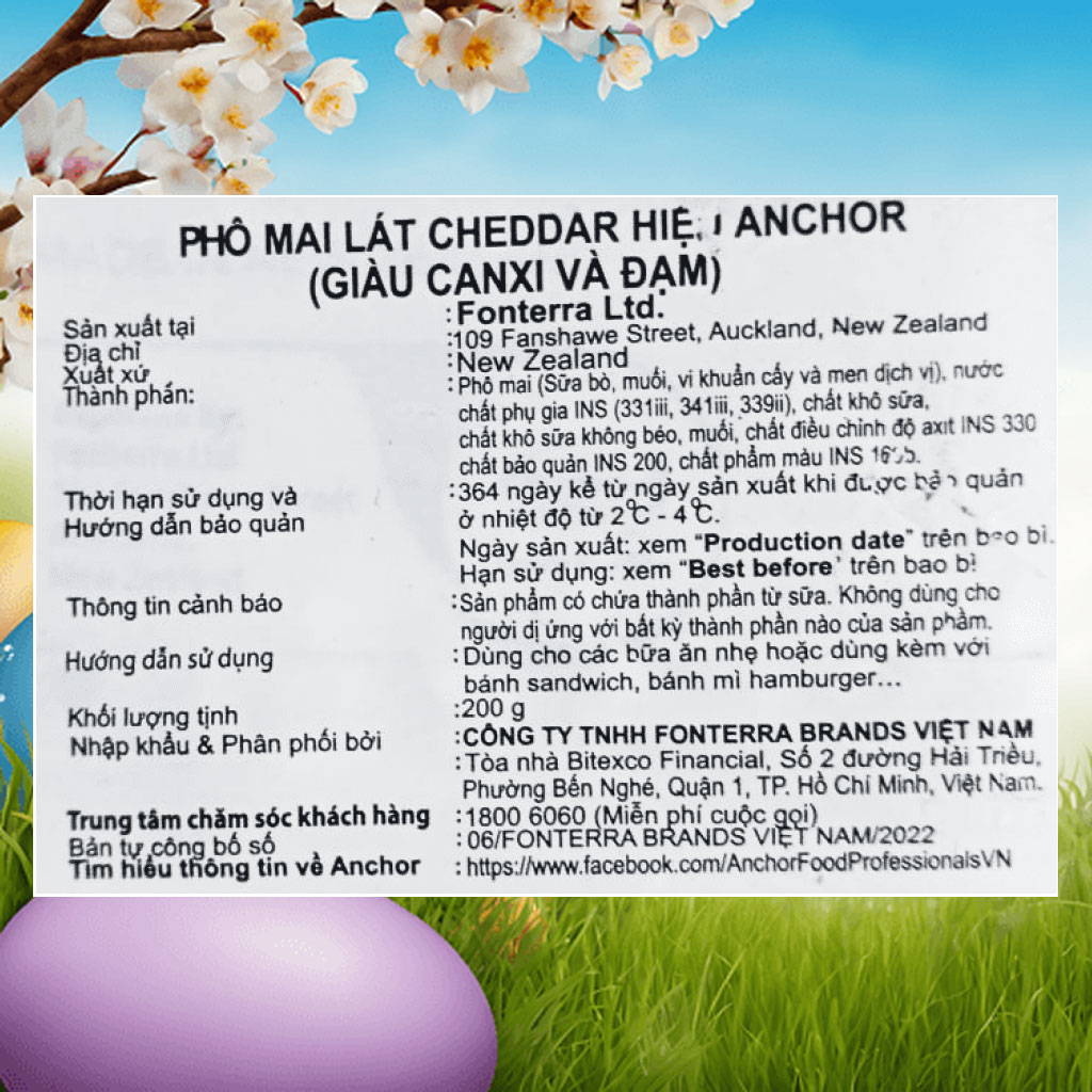 Phô mai lát Cheddar hiệu Anchor 200g