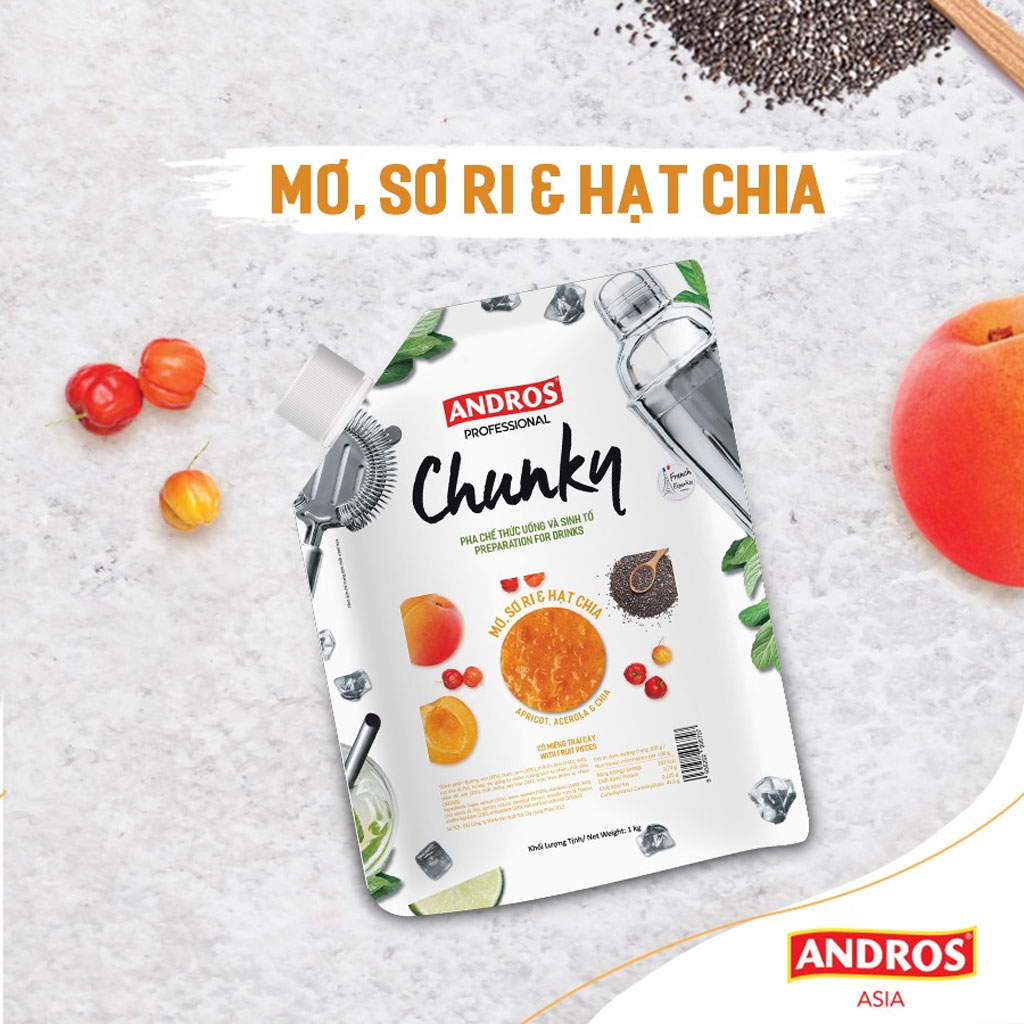 Mứt trái cây Andros Chunky Mơ, Sơ ri & Hạt chia 1kg