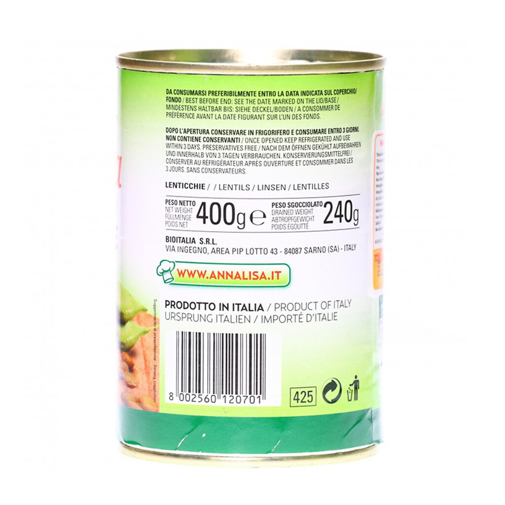 Đậu Lăng Đóng Hộp Annalisa Lentils 400g