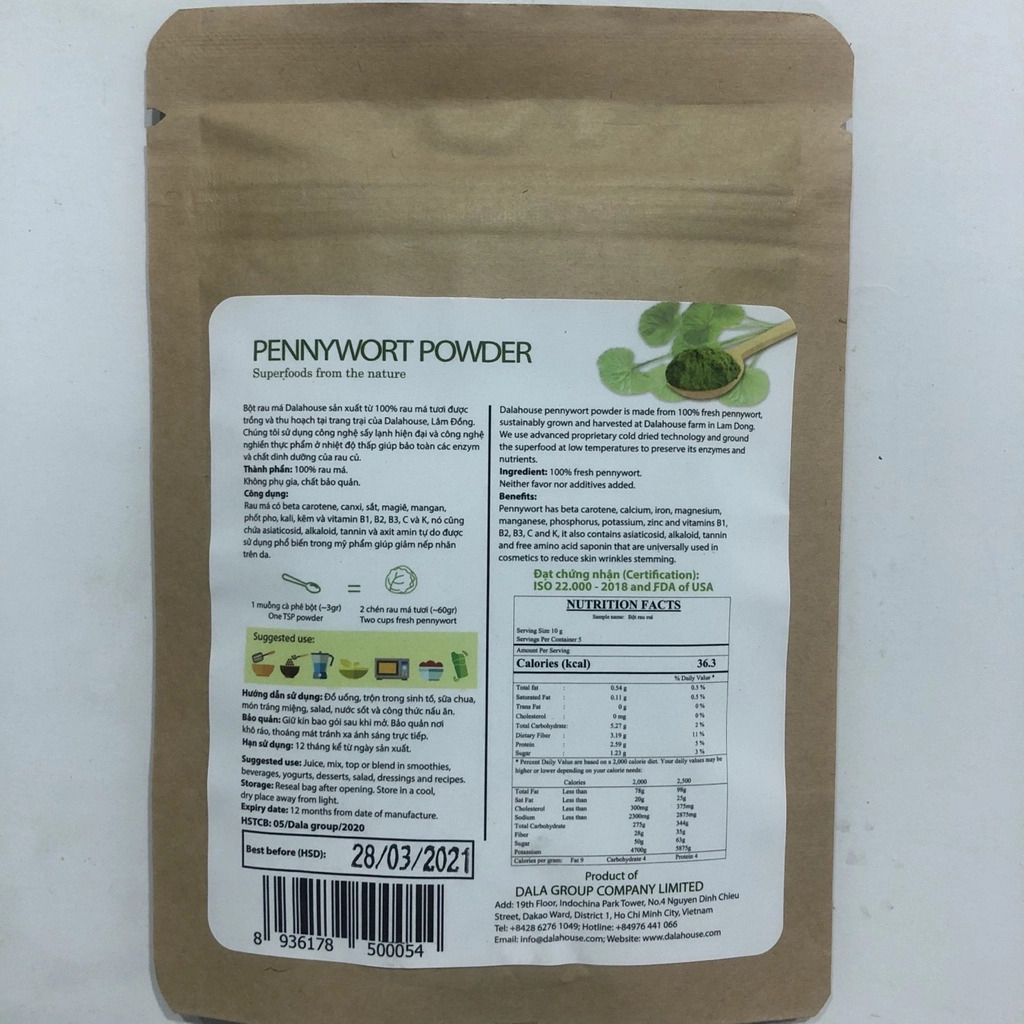 Bột rau má sấy lạnh DalaHouse 50g