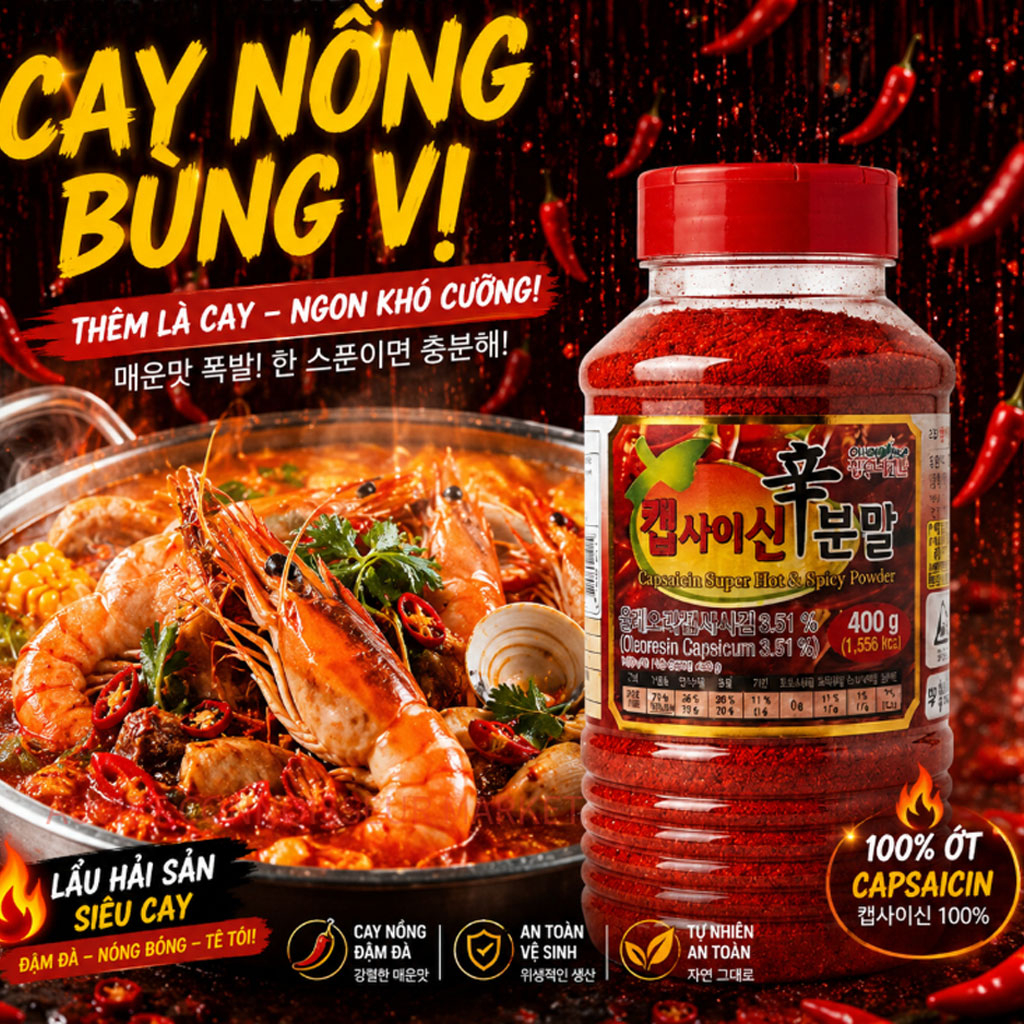 Bột ớt siêu cay Capsacin Hot Spicy Powder 400g