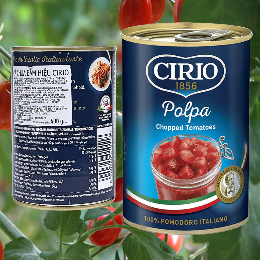Cà chua bóc vỏ cắt nhỏ Cirio Chopped Tomatoes 400g F122395
