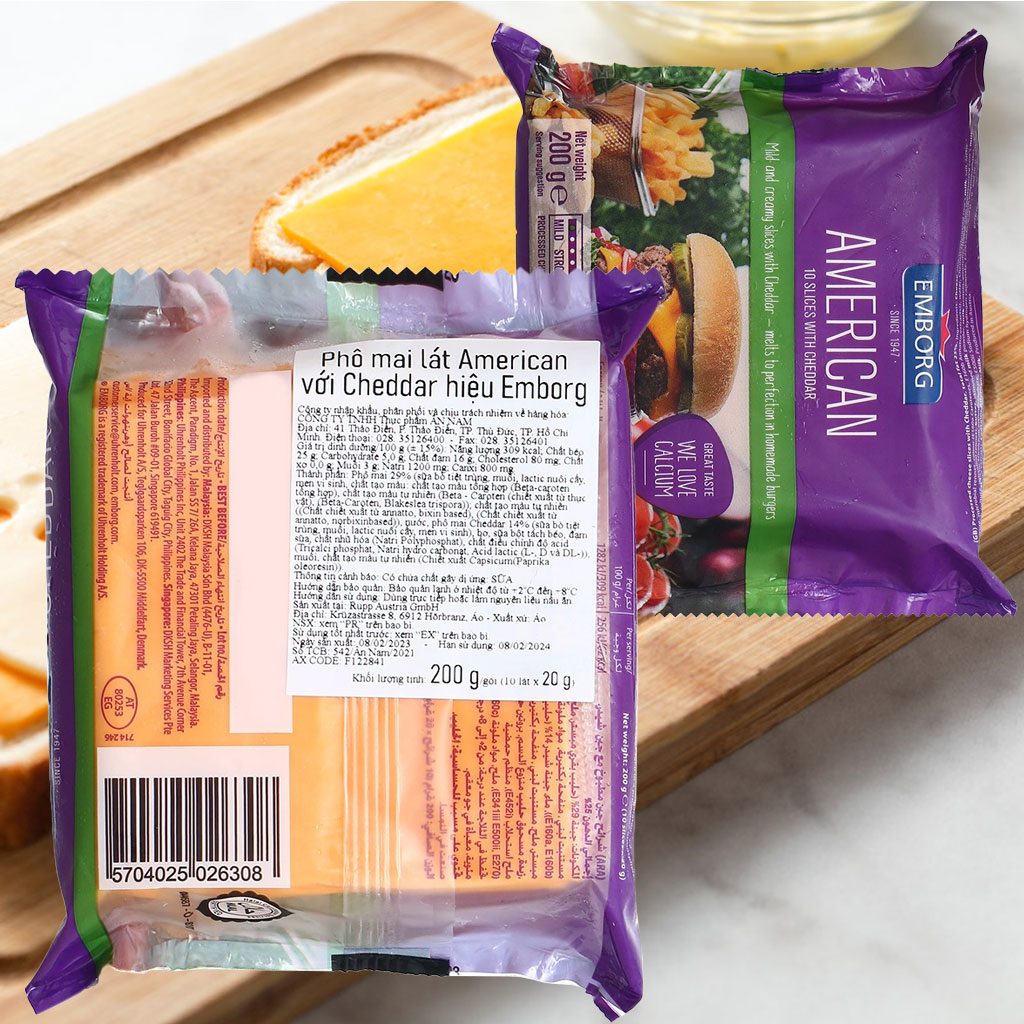 Phô mai lát Emborg American Slices With Cheddar 200g F122841