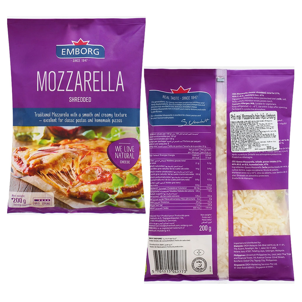 Phô mai bào sợi Emborg Mozzarella Shredded 200g F122851
