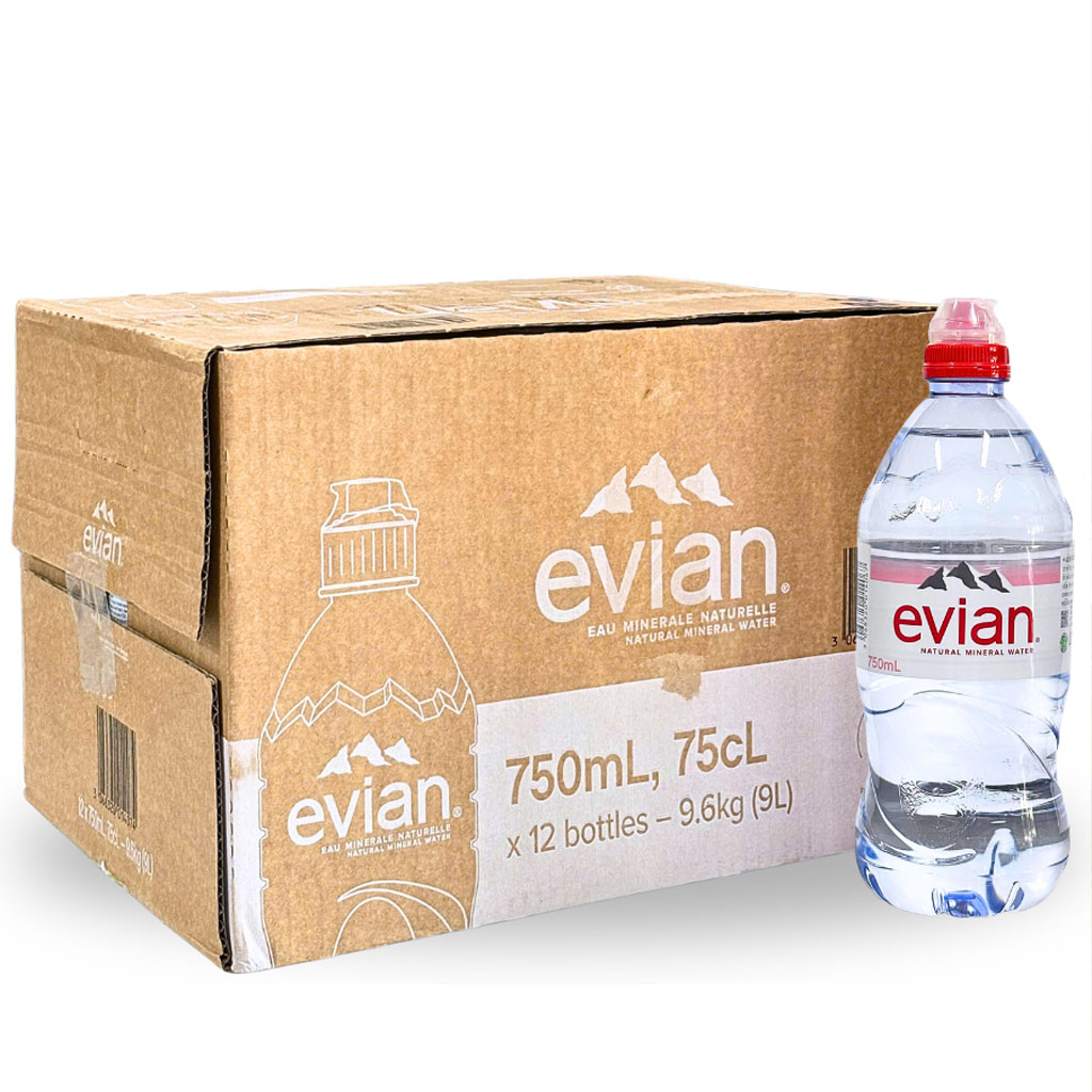 Nước khoáng thiên nhiên Evian nắp thể thao chai 750ml B130287