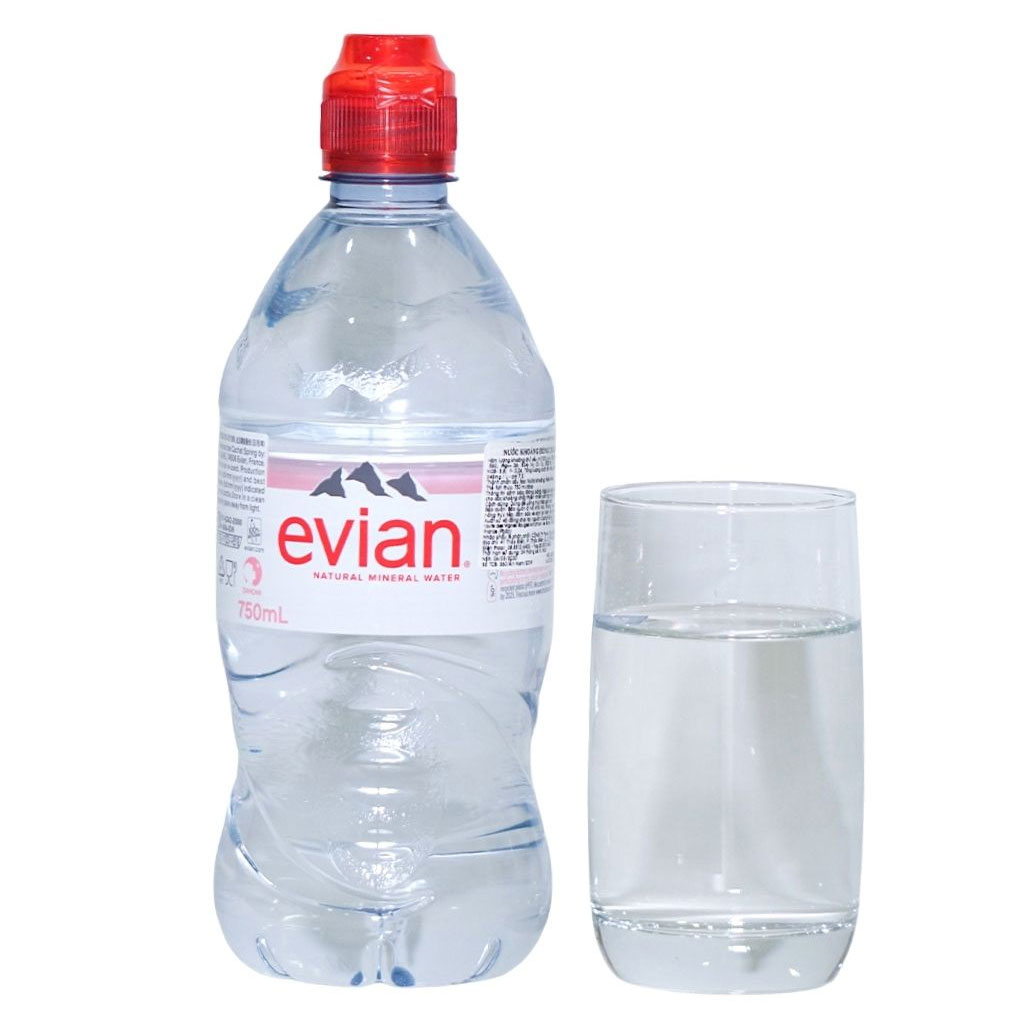 Nước khoáng thiên nhiên Evian nắp thể thao chai 750ml B130287