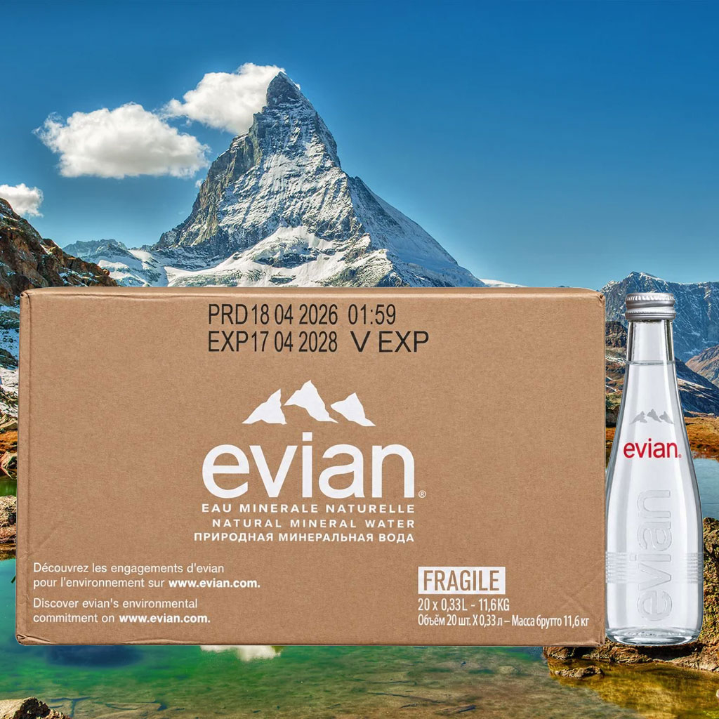 Nước khoáng thiên nhiên Evian chai thủy tinh 330ml B130281