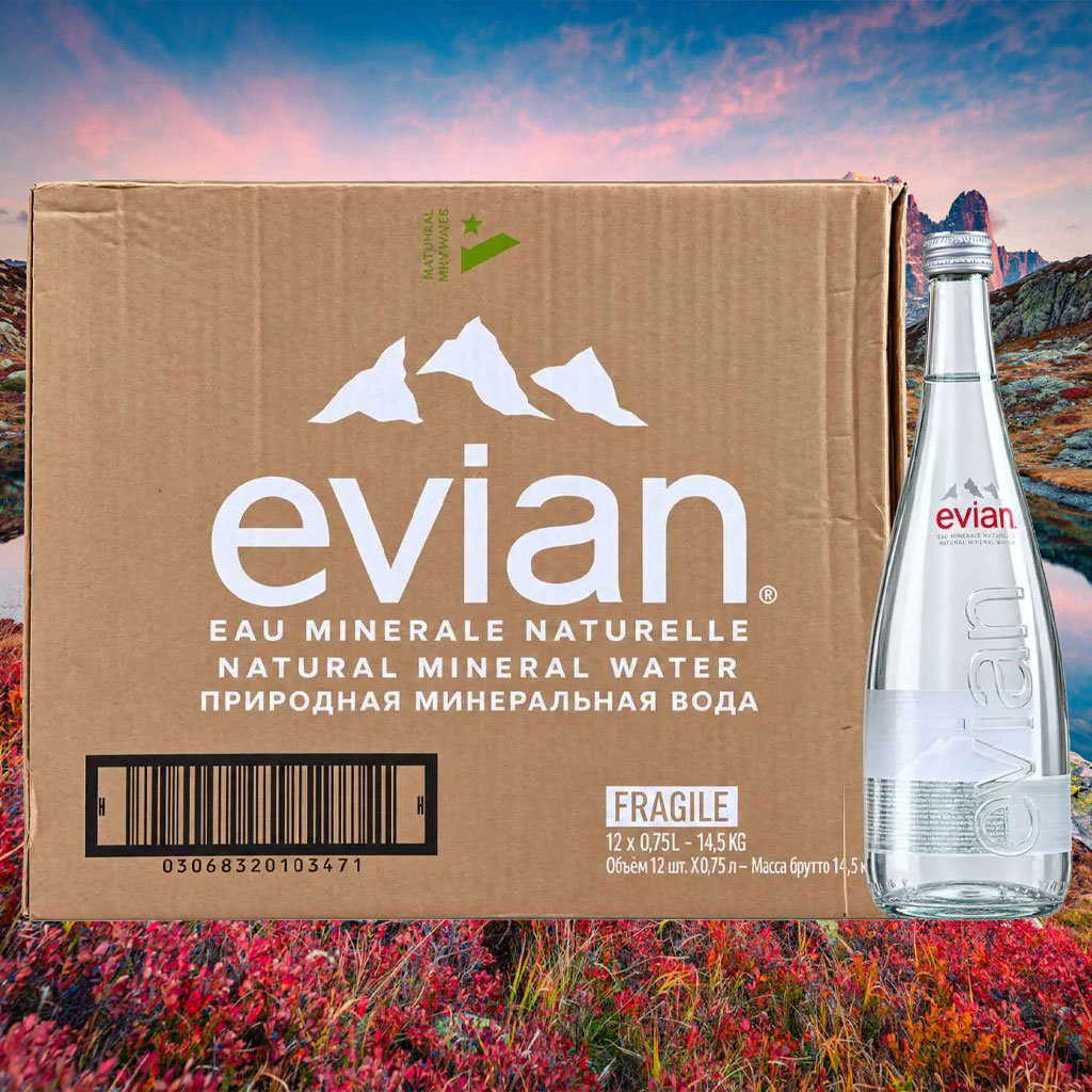 Nước khoáng thiên nhiên Evian chai thủy tinh 750ml B130282
