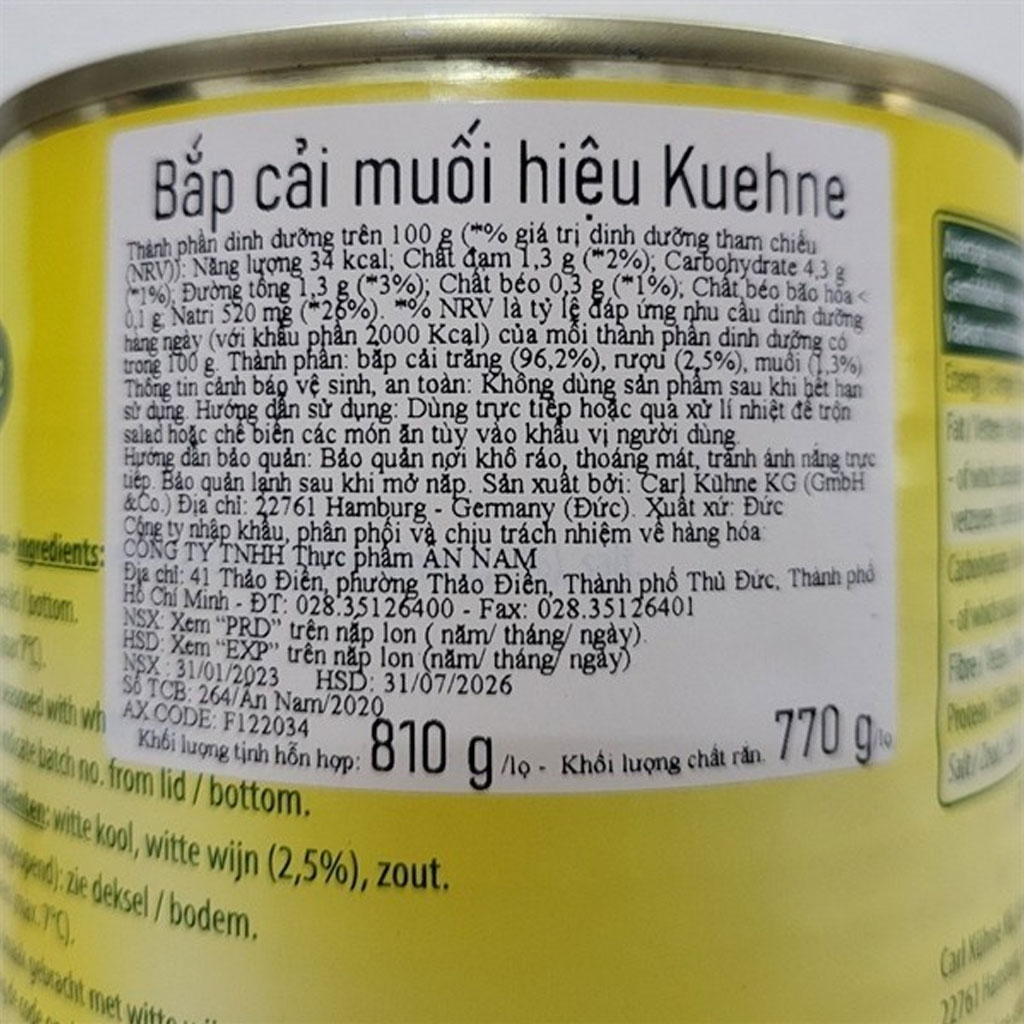Bắp cải muối Kuehne Weinkraut Choucroute 810g F122034