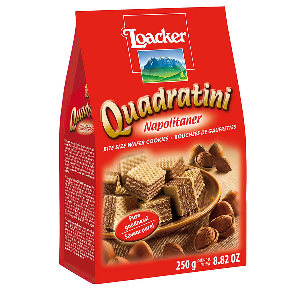 Bánh xốp Loacker Quadratini Napolitaner kem hạt dẻ 250g