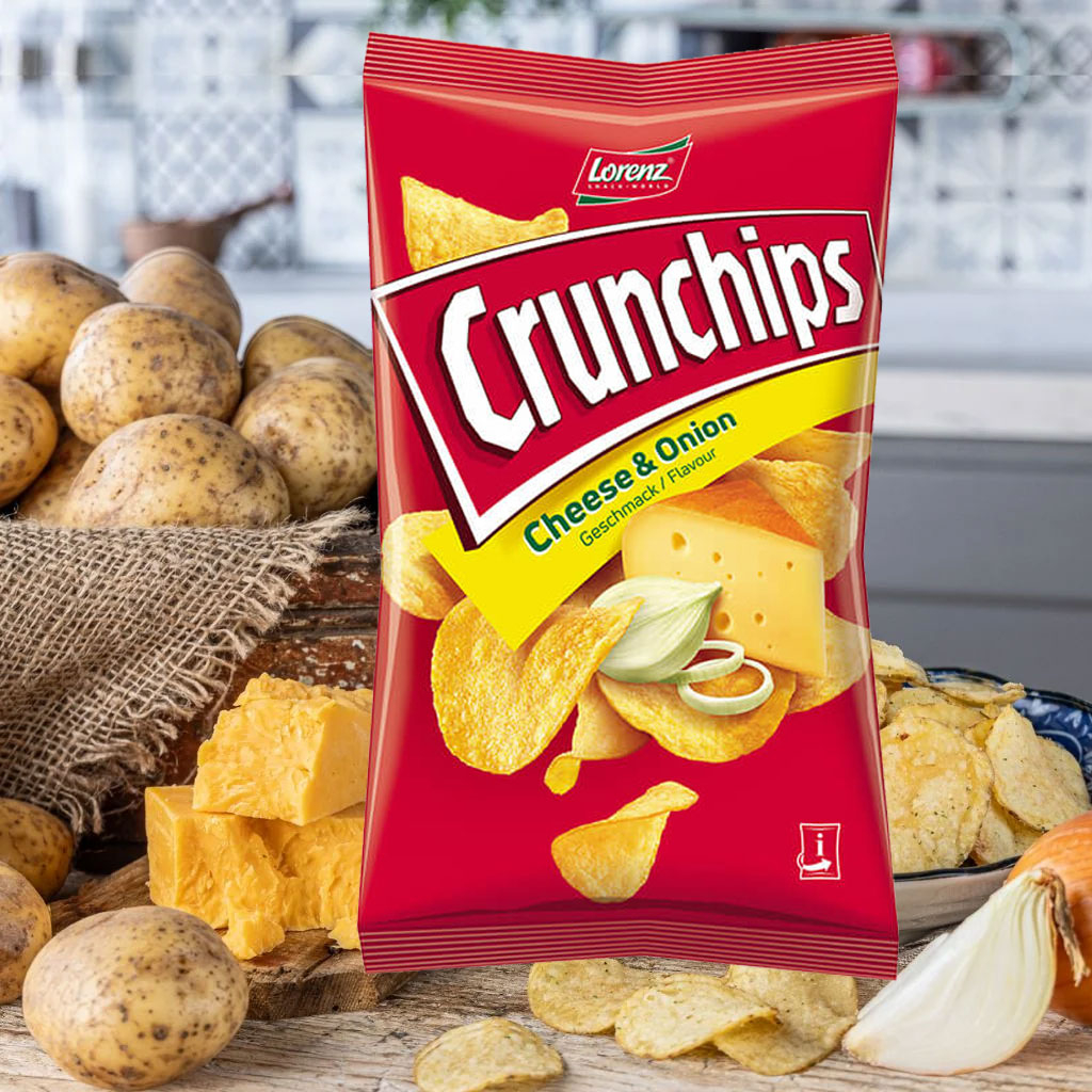 Khoai tây chiên vị phô mai và hành Lorenz Crunchips 100g F121900