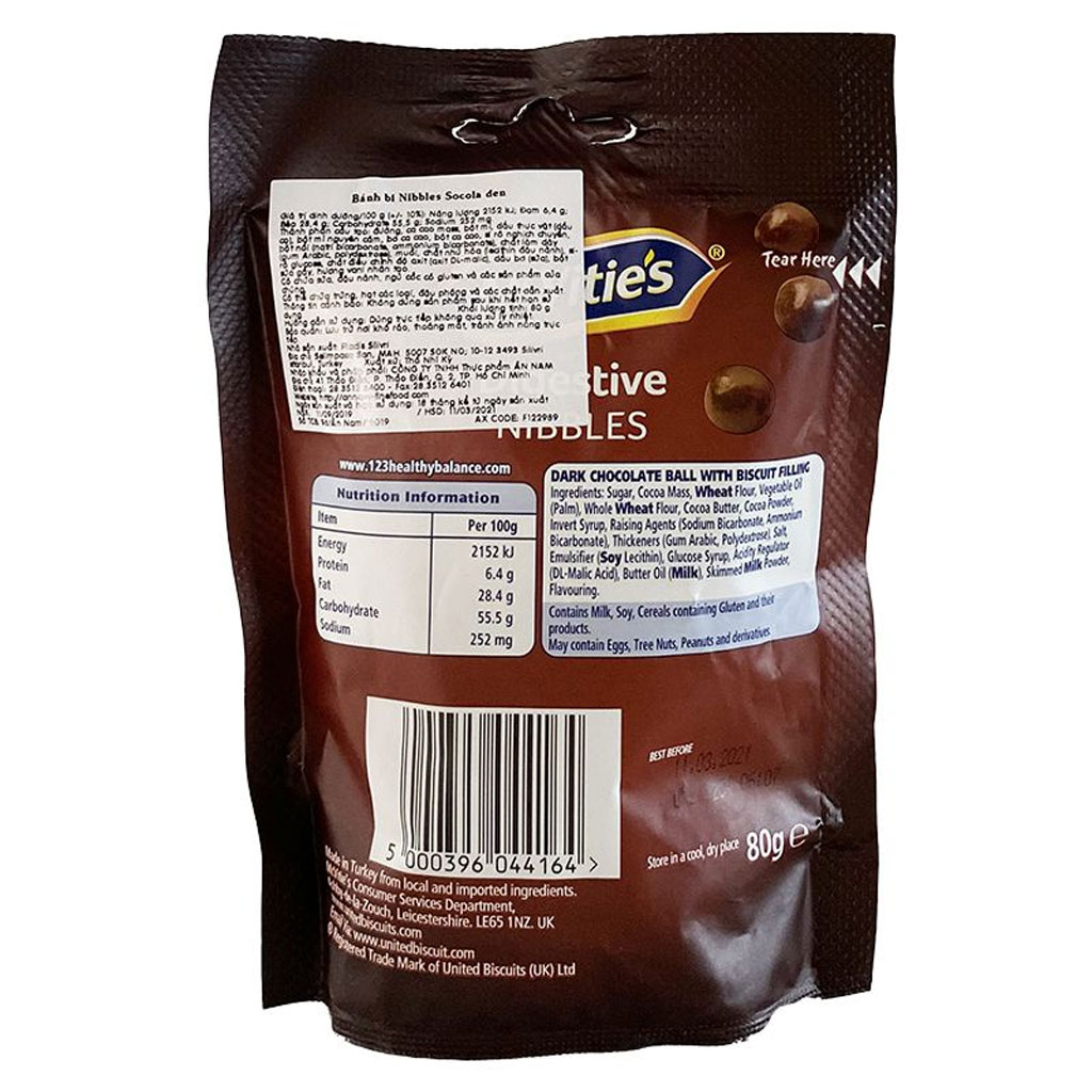 Bánh bi sôcôla đen McVitie's Digestive Nibbles 80g