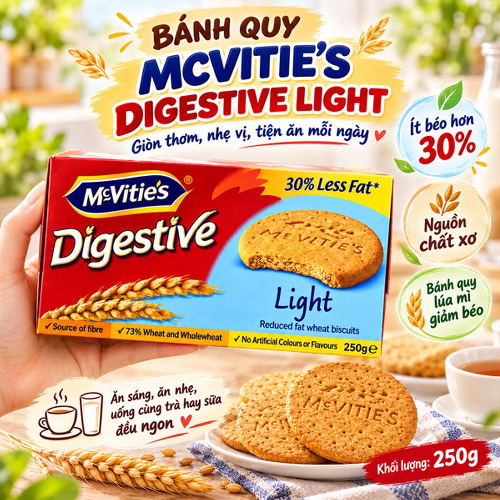 Bánh quy lúa mì nguyên cám ít béo McVitie's Digestive Light 250g F143919
