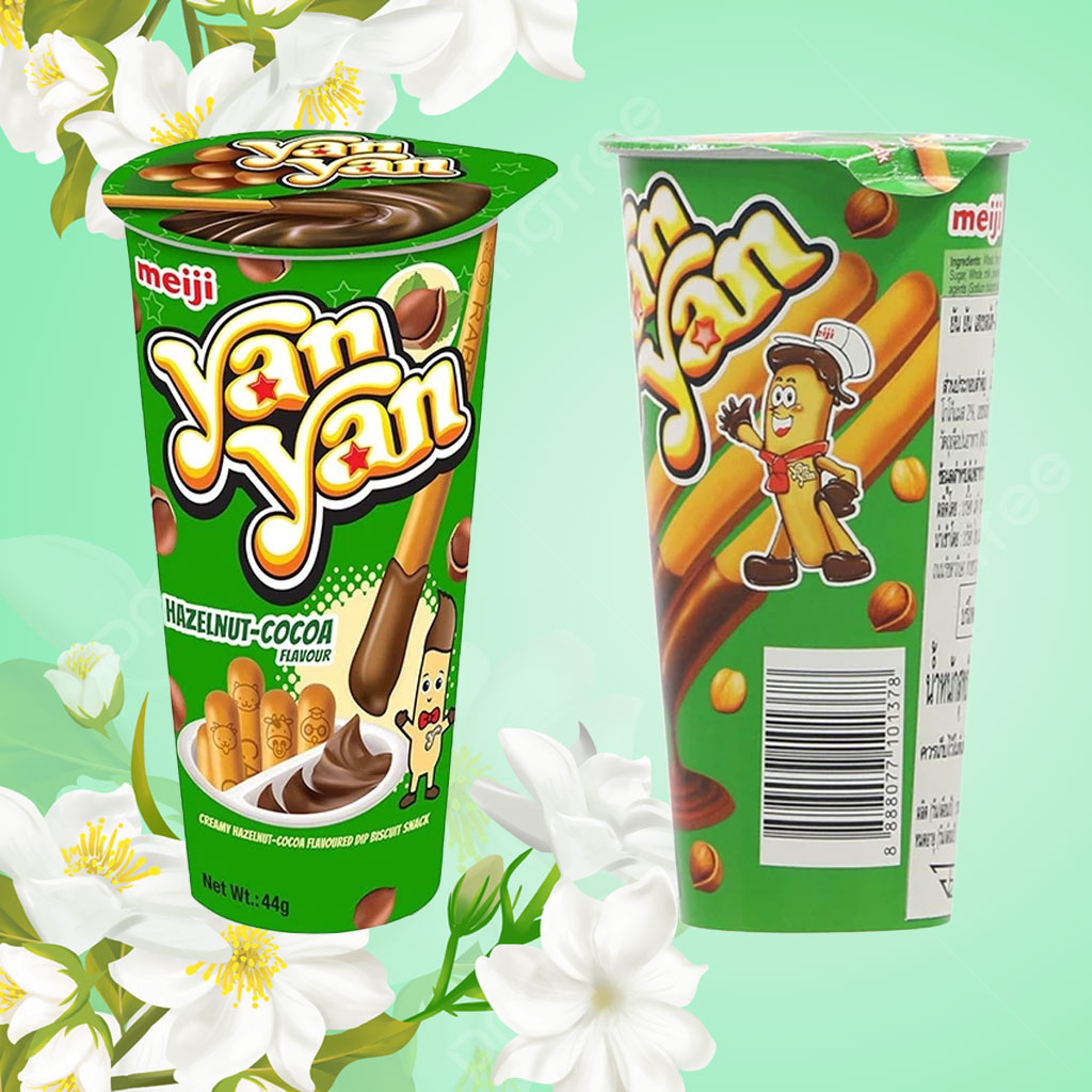 Bánh Que Yan Yan Meiji Chấm Kem Hương Cacao Hạt Phỉ 44g