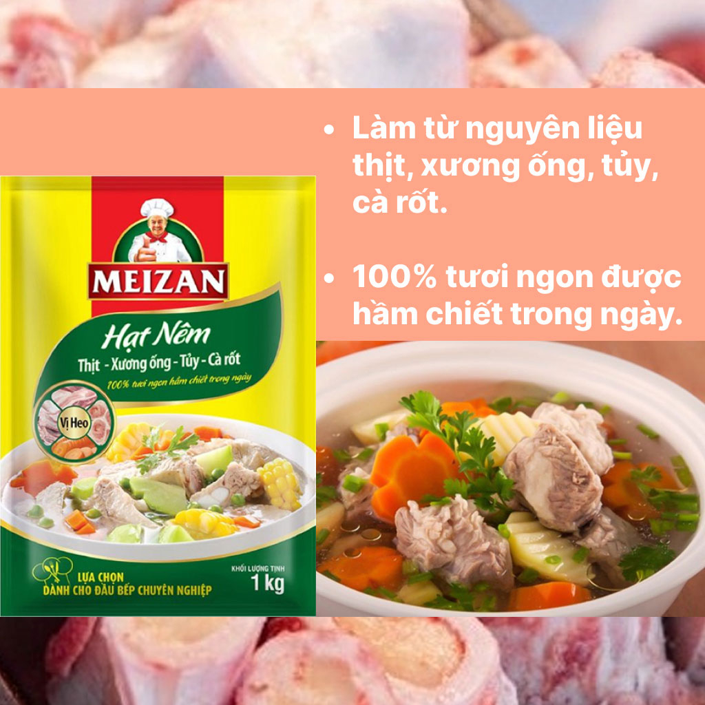 Hạt nêm vị heo Meizan thịt, xương ống, tủy & cà rốt 1kg