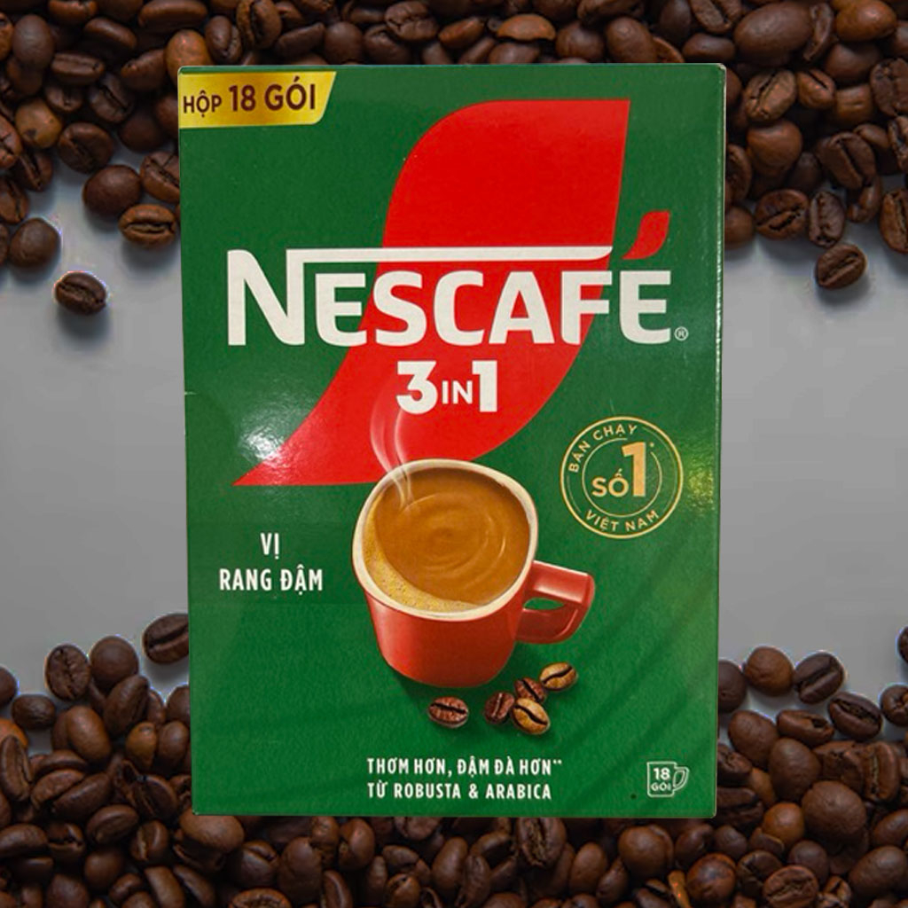 Cafe vị rang đậm Nescafe 3in1 hộp xanh 18 gói 16gr
