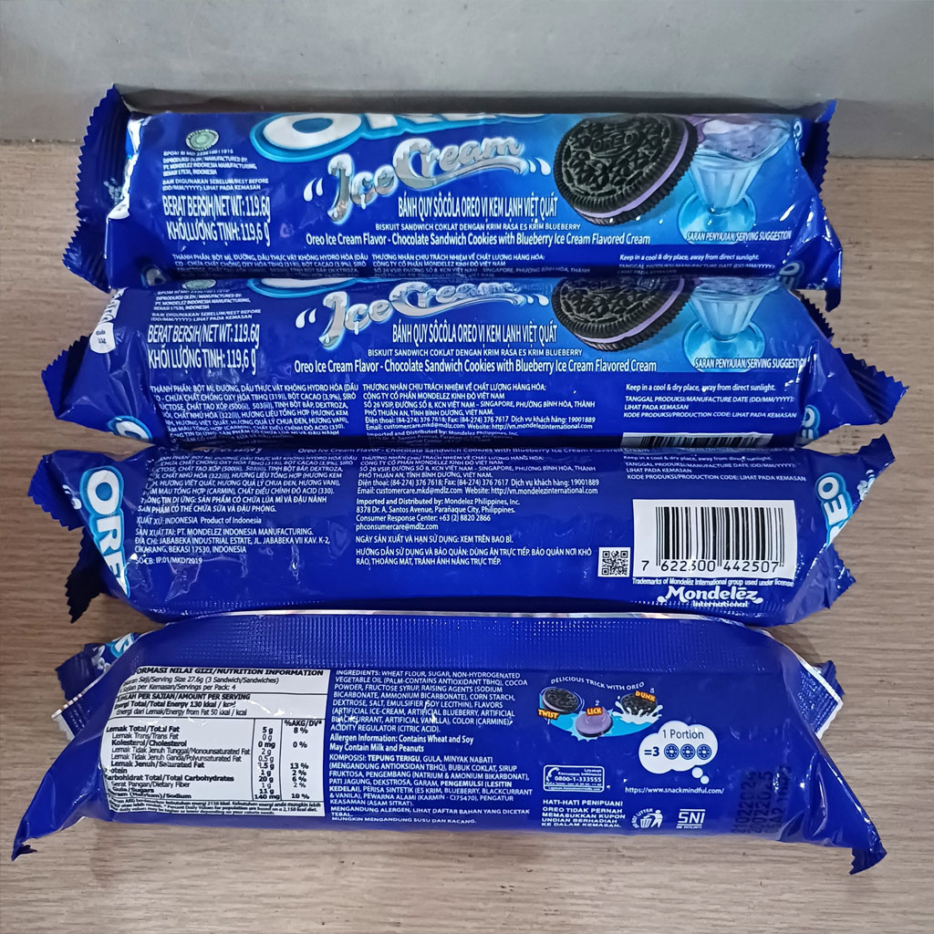 Bánh quy nhân kem lạnh việt quất Oreo Blueberry 119.6g