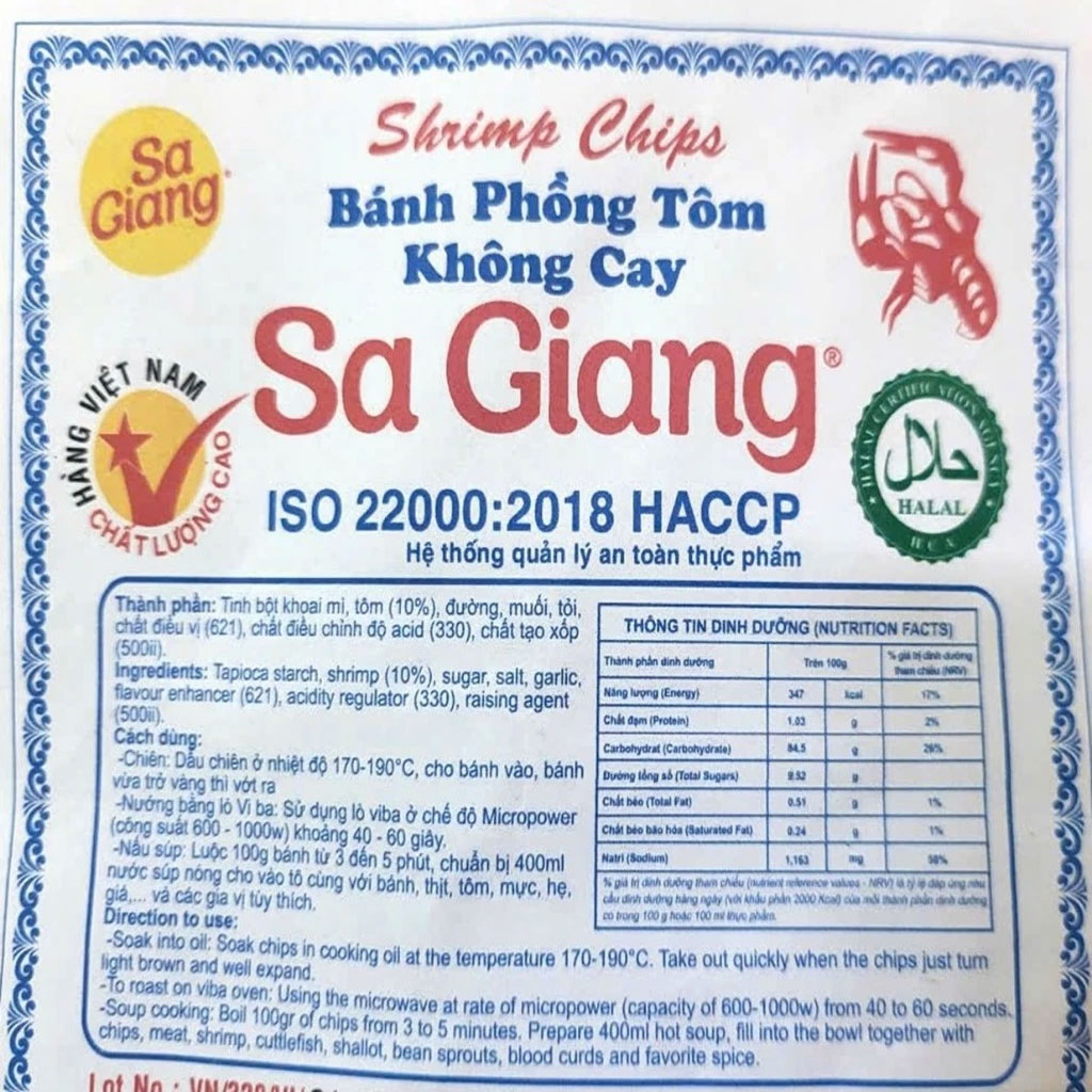 Bánh phồng tôm không cay Sa Giang 500g