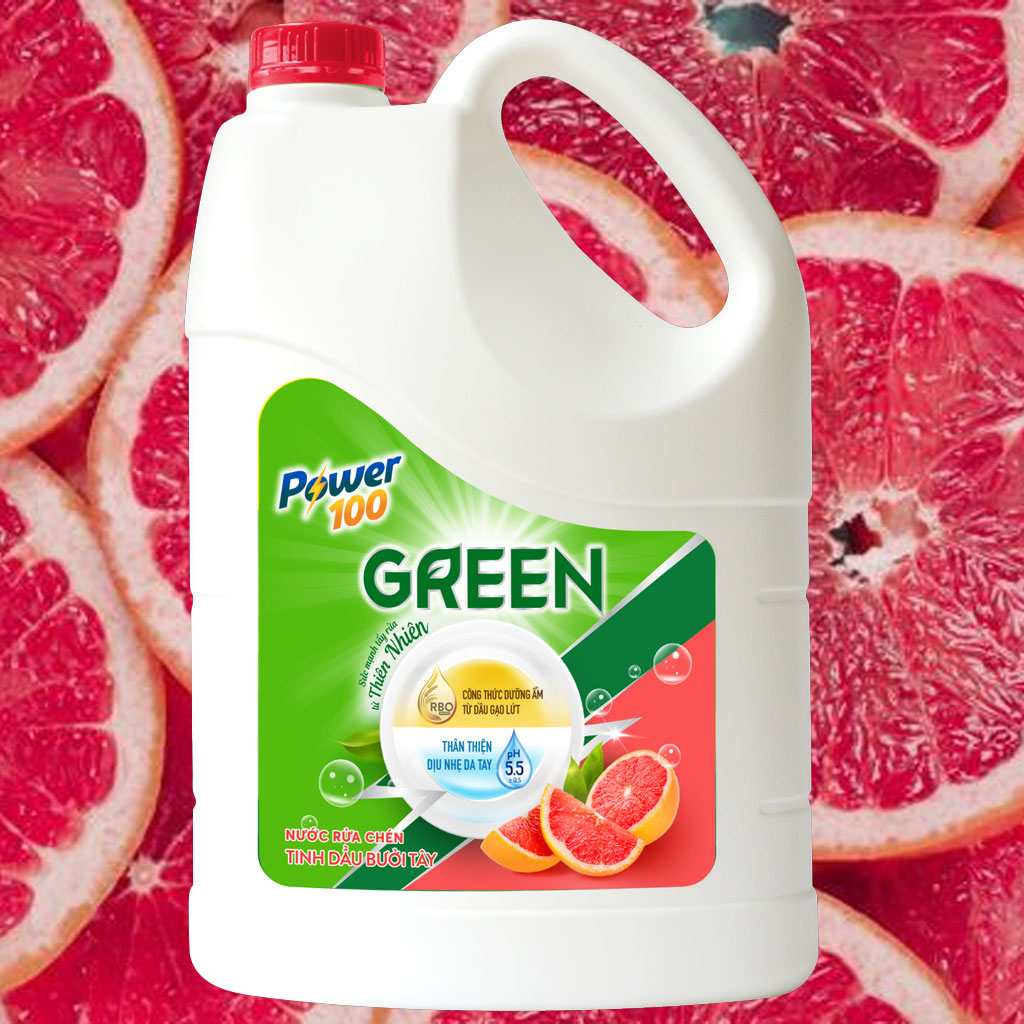 Nước Rửa Chén Power100 Green Tinh Dầu Bưởi Tây 3.6kg