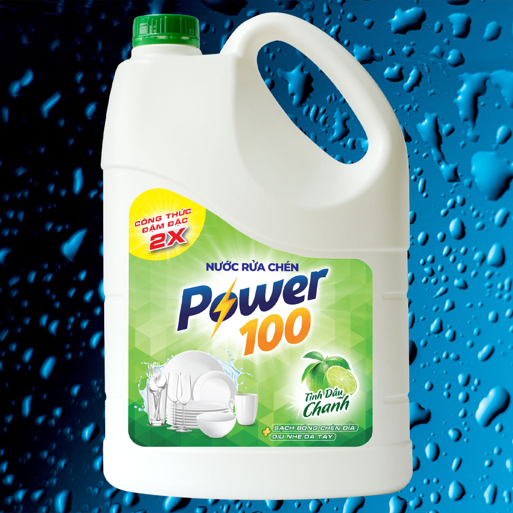 Nước rửa chén POWER100 tinh dầu chanh can 3.5kg