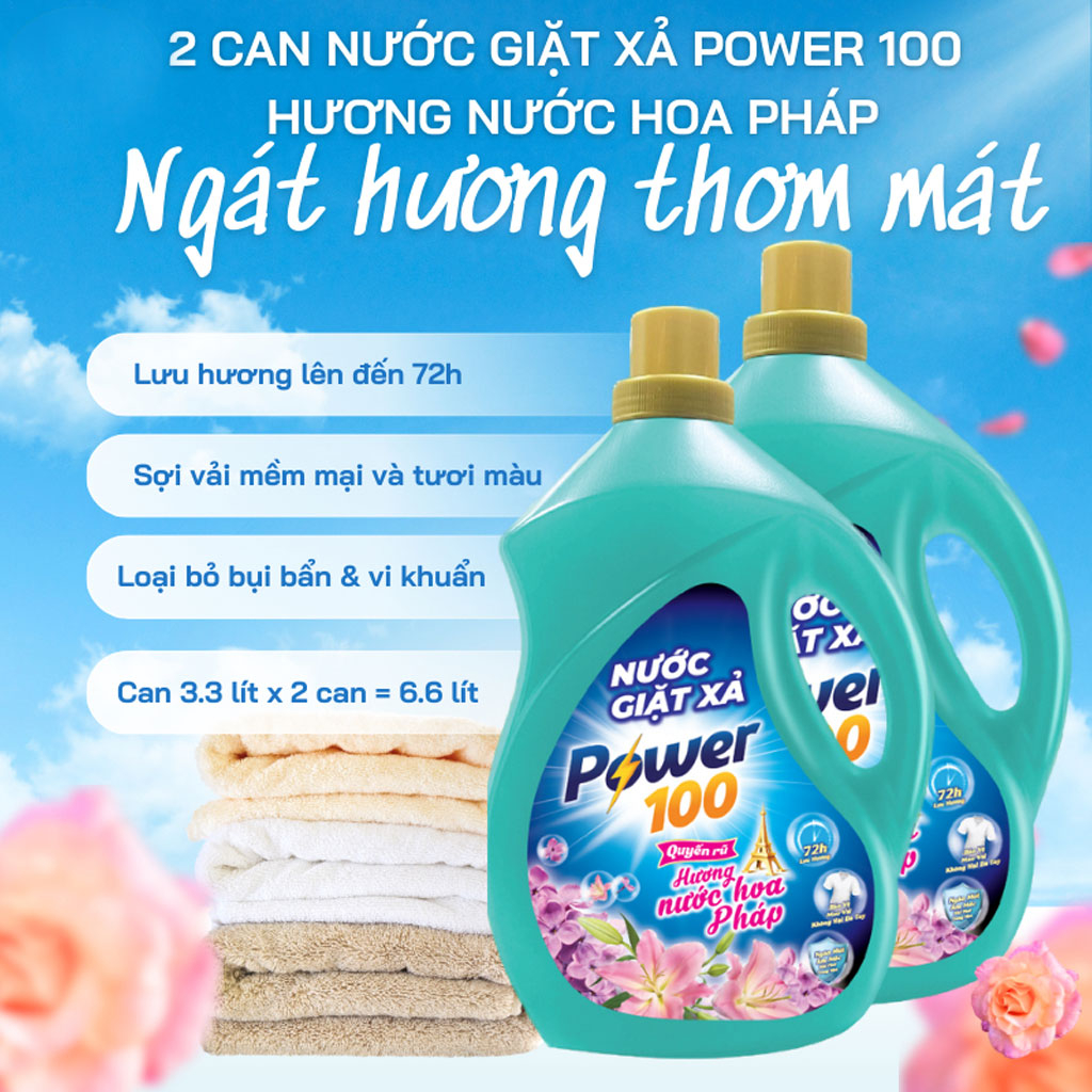 Nước giặt xả Power100 hương nước hoa Pháp quyến rũ 3.4kg
