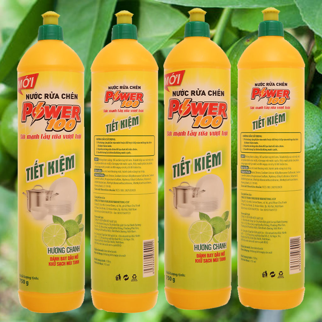 Nước rửa chén Power100 tiết kiệm hương chanh 750g
