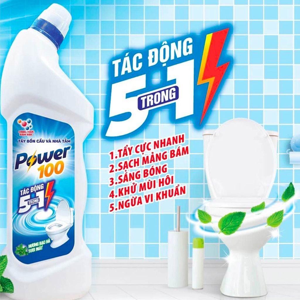 Nước tẩy bồn cầu và nhà tắm Power100 Hương Bạc Hà 900ml