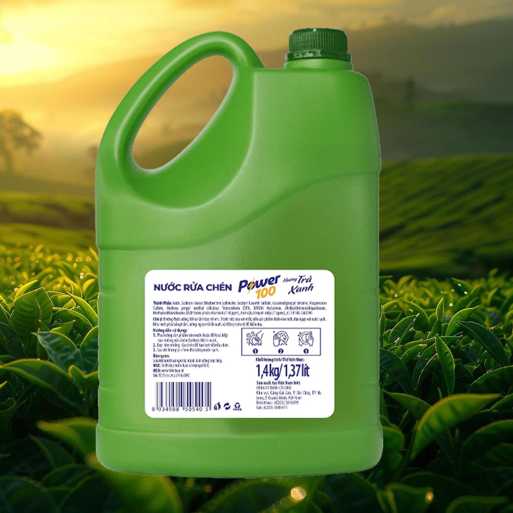 Nước rửa chén Power100 hương trà xanh 1.4kg