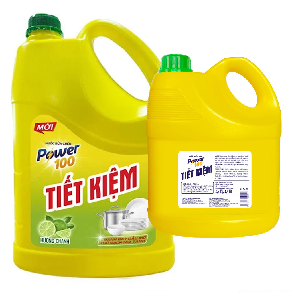 Nước rửa chén POWER100 tiết kiệm hương chanh 3.5kg