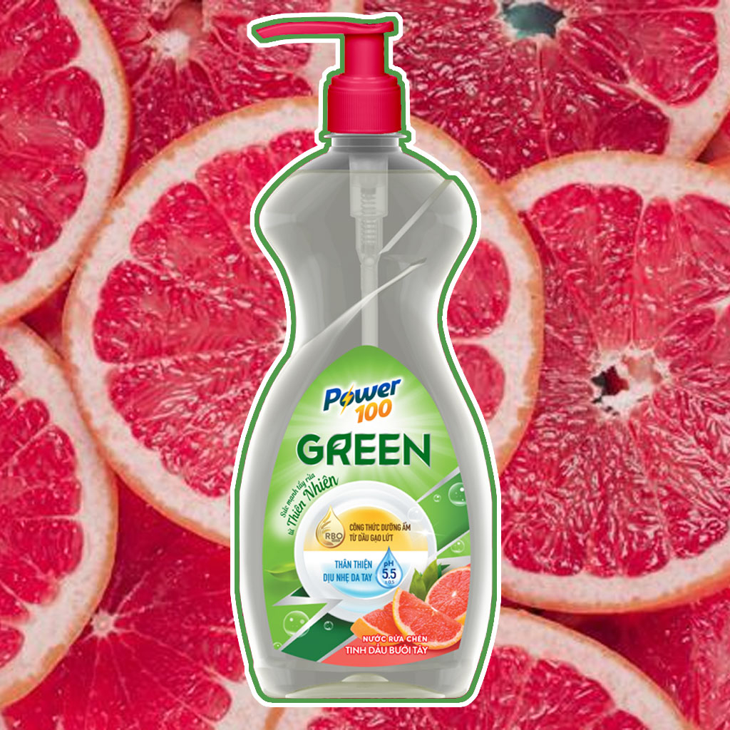 Nước rửa chén tinh dầu bưởi tây Power100 Green 750g
