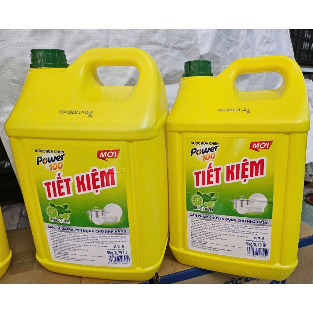 Nước rửa chén POWER100 tiết kiệm hương chanh can 9kg