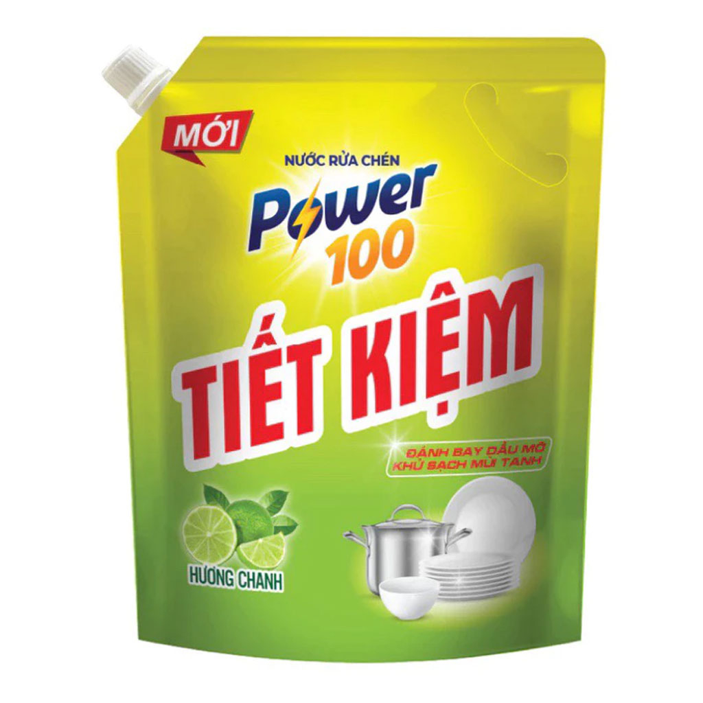Nước rửa chén POWER100 tiết kiệm hương chanh TÚI 3.5kg