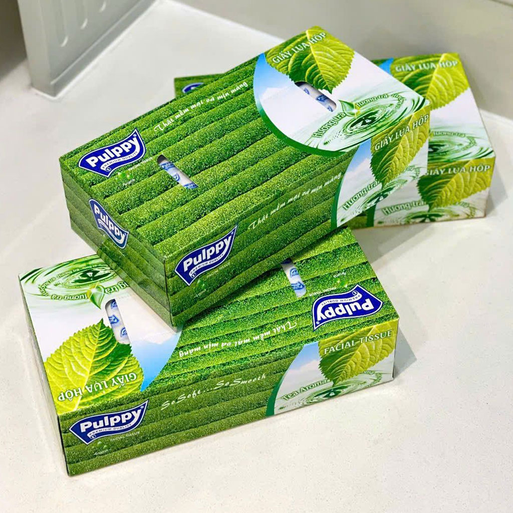 Khăn giấy lụa hộp xanh Pulppy