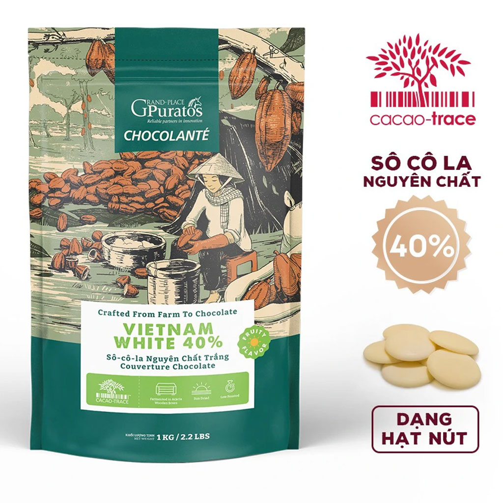 Sôcôla hạt nút trắng 40% Puratos White Chocolate 1kg
