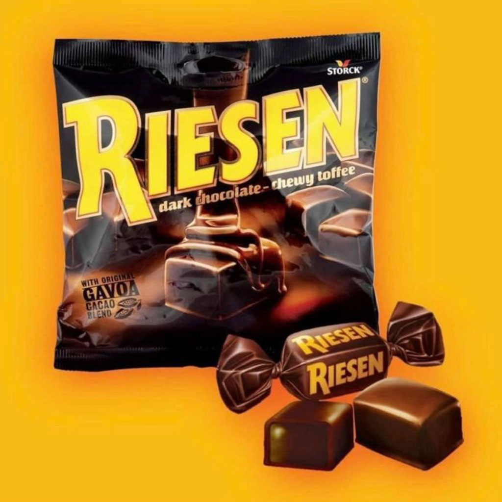 Kẹo sôcôla đen nhân mềm Storck Riesen Dark Chocolate Chewy Toffee 105g F123046